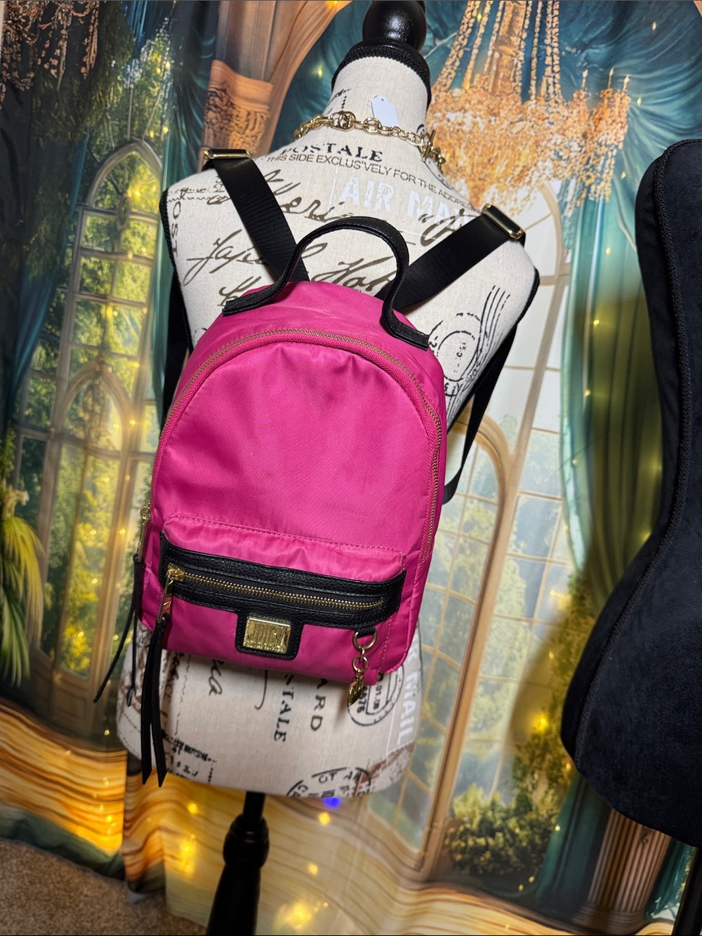 Juicy Couture Hot Pink Mini Backpack with Black Accents